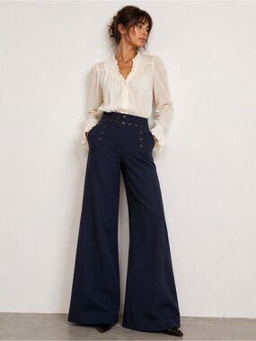 Vintage High-Waist Navy Wide-Leg Sailor Pants lace up